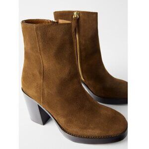 Zara Wood Heel Leather Ankle Boots in Brown Women Size 39